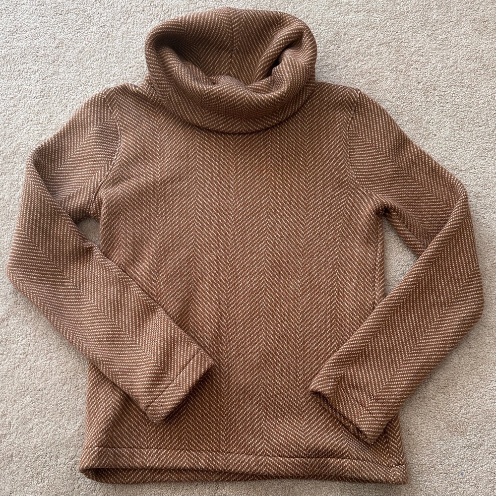 J. Crew Brown Herringbone funnel Neck Sweater XS camel and white